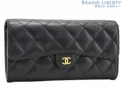 【美品】シャネル　CHANEL　マトラッセ　ココマーク　クラシック ロング フラップウォレット　キャビアスキン　二つ折り長財布　ブラック ゴールド金具　グレインドカーフスキン　AP0241 A80758