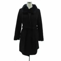 コムサイズム COMME CA ISM フェイクムートンコート ロング丈 L 黒 ブラック リボンベルト付き /HO36 ■GY61