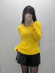 ポロ ラルフローレン レトロ ヴィンテージ イエロー ケーブル編み ニット M C08961