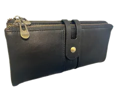 【Rebecca】 長財布 二つ折り ベロ付き ホック留め式 牛本革 アンティーク ソフトタイプ トップグレード レザー メンズ レディース LR-190ブラック 牛革 本革 サイフ さいふ 折財布 折り財布 ユニセックス 男女兼用