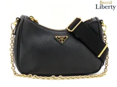 【激レアほぼ新品】プラダ　PRADA　サフィアーノ ラックス　2WAY 斜め掛け ショルダーバッグ　チェーンショルダーバッグ　ショルダーポーチ　ポシェット　ミニホーボーバッグ　ハンドバッグ　ブラック　レザー　1BH174