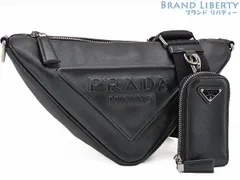 【超美品】プラダ　PRADA　トライアングル　エンボスロゴ　斜め掛け ショルダーバッグ　メッセンジャーバッグ　ハンドバッグ　ショルダーポーチ　ポシェット　ミニポーチ付き　NERO ブラック　レザー　1BH190