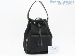 【未使用】プラダ　PRADA　デュエット ロゴ ジャガード　2WAY 巾着型 ハンドバッグ　ドローストリングバッグ　ショルダーバッグ　ポシェット　ポーチ　NERO ブラック　キャンバス レザー　1BH038