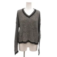 エニィファム anyFam 美品 ニット セーター ウール カシミヤ混 F 黒 ブラック 白 ホワイト ボーダー柄 Vネック 長袖 /NL ■GY60