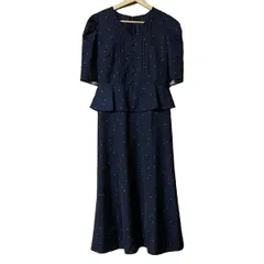 JUSGLITTY(ジャスグリッティー) ワンピース サイズ0 XS レディース - ダークネイビー×ライトブルー Vネック/半袖/ロング/ドット柄