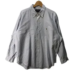 Ralph Lauren ラルフローレン ストライプ柄 ポニー刺繍 長袖 シャツ ボタンダウン ワンポイント刺繡 CHINA製 17 1/2-35サイズ ライトブルー ホワイト