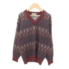 アーノルドパーマー Arnold Palmer ニット セーター Vネック 長袖 M ボルドー マルチカラー 総柄 /SY5 ■GY61