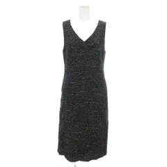 ストロベリーフィールズ STRAWBERRY-FIELDS 美品 ワンピース ロング丈 ウール 黒 ブラック Vネック ノースリーブ ミックスツイード /NL ■GY60