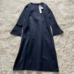 ★未使用品★　ルーニィ　LOUNIE　袖パール　ニットワンピース　ロングワンピース　ネイビー　フリー　手洗い可　入学式　卒業式　発表会　結婚式　セレモニー