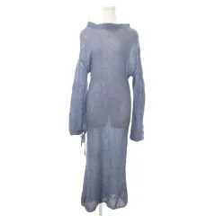 B&Y ユナイテッドアローズ BEAUTY&YOUTH ビューティー&ユース ニットワンピース ロング 長袖 アルパカ混 モヘヤ混 透かし編み モックネック 青 ブルー /AH23 ■GY60