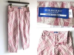 BURBERRY BLUE LABEL バーバリー ブルーレーベル ジャガード バイアスノバチェック柄 テーパード クロップド カプリ パンツ 38 ピンク 白