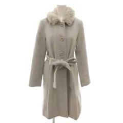 アースミュージック&エコロジー EARTH MUSIC & ECOLOGY 美品 ノーカラーコート ウール M 灰色 グレー フェイクファー付き ウエストベルト 長袖 /SJ ■GY58