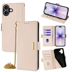 iPhone17/iPhone17Air/iPhone17Pro/iPhone17ProMax 手帳型スマホケース レディース｜高見え金属プレート付き｜金属チェーンショルダー対応｜多機種対応 【アイボリーホワイト XJT】