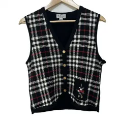 Burberry's(バーバリーズ) ベスト サイズL レディース - 黒×アイボリー×レッド チェック柄