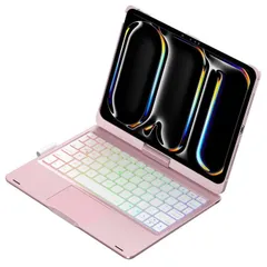 F109ATS iPad Pro11インチ 第1234世代/Air4/Air5通用 Bluetooth ワイヤレス キーボード ハード ケース ノートブックタイプ マウスパッド(iOS13.2)、七彩バックライト付 オートスリープ機能3色選択