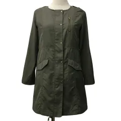 ナチュラルビューティーベーシック NATURAL BEAUTY BASIC コート ノーカラー ミドル ジップアップ 比翼仕立て ライナー 中綿 ロールアップ 無地 長袖 S 緑 グリーン