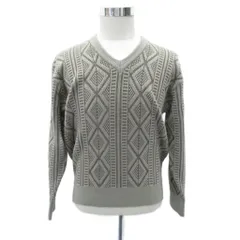 ゴールデンベア GOLDEN BEAR ニット セーター L ベージュ Vネック 長袖 総柄 /HO15 ■GY58