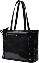 ARESACHI 痛バ 痛バッグ 推し活バッグ オタ活 トートバック リボン a4 可愛い (ブラック,  44cm x 29cm x 11.5cm)