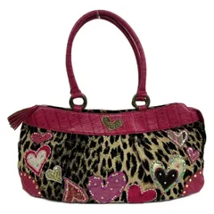 ThinkBee(シンクビー) ショルダーバッグ - ベージュ×ピンク×マルチ 豹柄/ビーズ/スパンコール/ハート レザー