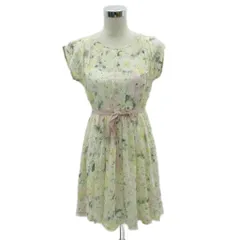 レストローズ L'EST ROSE ワンピース 2 ベージュ 花柄 半袖 ラウンドネック ミニ丈 インナーキャミソール付き ベルト付き /YS18 ■GY58