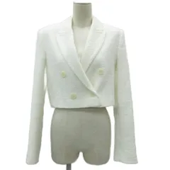 ザラ ZARA テーラードジャケット S 白 ホワイト ツイード ダブルボタン 総裏地 ショート丈 /YS27 ■GY58