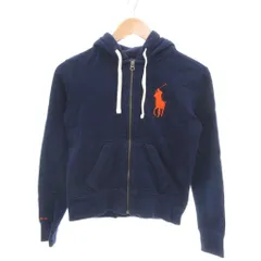 ラルフローレン RALPH LAUREN ジップアップパーカー フーディー ビッグポニー刺繍 M 紺 ネイビー オレンジ /YJ ■GY61