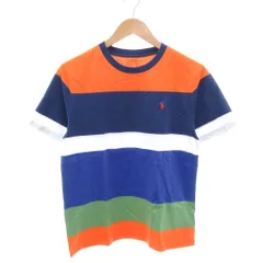 ポロ ラルフローレン POLO RALPH LAUREN タグ付き Tシャツ ボーダー柄 ラウンドネック 半袖 160 紺 ネイビー オレンジ 緑 グリーン /YJ ■GY61