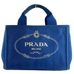 PRADA プラダ カナパ B2439G トートバッグ コットンキャンバス/レザー ブルー レディース【中古】【送料無料】