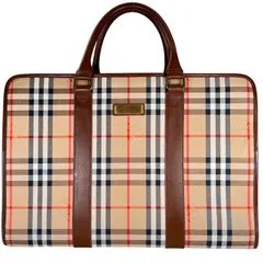 美品 BURBERRY バーバリー ボストンバッグ キャンバス/レザー ブラウン メンズ【中古】【送料無料】のサムネイル