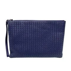 ★ ボッテガヴェネタ BOTTEGAVENETA クラッチバッグ イントレチャート セカンドバッグ レザー ブルー メンズ