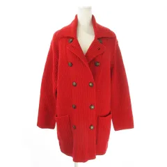 ロペ ROPE ニットコート ウール M 赤 レッド ダブルブレスト ショールカラー 長袖 /AO26 ■GY58