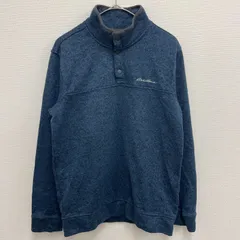Eddie Bauer ハーフスナップフリース ネイビー 刺繍ロゴ  スナップボタン かわいい【メンズM】