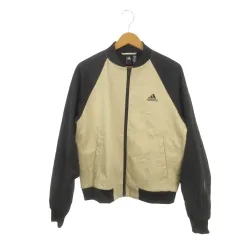 アディダス adidas ジャケット M ベージュ 黒 ブラック 長袖 スリーストライプス ロゴ ラグランスリーブ /MN20 ■GY58