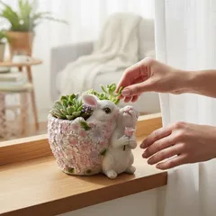 アニマルポット うさぎの植木鉢 ポット 兎 ウサギ フラワーポット 鉢 植木鉢 鉢底穴なし かわいい ガーデニング ガーデン 園芸 89274-1012