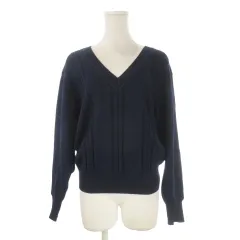 レリアン Leilian ニット セーター ウール 9 紺 ネイビー Vネック ケーブル編み 長袖 /CK42 ■GY61