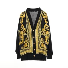 ヴェルサーチ VERSACE カーディガン メデューサボタン ブラック/イエロー ウール シルク カーディガン レディース Used Aのサムネイル