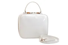 GUCCI グッチ バンブー 2Way ショルダー バニティ バッグ エナメル ホワイト ジャンク 5741N