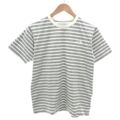 ザノースフェイス THE NORTH FACE Tシャツ ボーダー柄 ロゴ刺繍 クルーネック 半袖 M 白 ホワイト グレー /YJ ■GY61