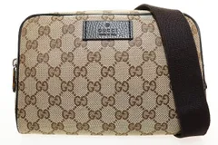 グッチ GUCCI GGキャンバス スクエア ウエストポーチ 449174 レザー ボディバッグ GG柄 総柄 ベージュ 【ブランド古着ベクトル】【中古】☆AA★▲251022