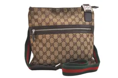 GUCCI グッチ ウェブ シェリーライン ショルダーバッグ GGキャンバス レザー 145809 ブラウン 5779N