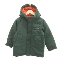 モンベル Montbell ダウンジャケット ミドル丈 120 カーキ 無地 フード付き ロゴ /SY42 ■GY61 男の子