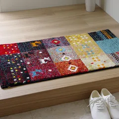 消臭機能 抗菌防臭 へたりにくい ギャベ柄 レッド 約50×80cm フォリア トルコ ウィルトン #2042539 ラグ マット 選べる 玄関 イケヒコ