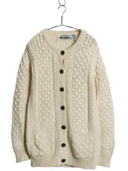 【お得なクーポン配布中!】 アイルランド製 aran crafts フィッシャーマン ニット カーディガン レディース M / メリノ ウール ケーブル セーター ナチュラル 前開き