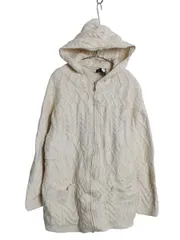 【お得なクーポン配布中!】 90s LIZ WEAR フルジップ ケーブル ニット パーカー レディース M オールド ハンドメイド ウール コットン セーター ジャケット ナチュラル