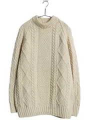 【お得なクーポン配布中!】 70s アイランド製 フィッシャーマン ニット セーターメンズ M レディース L 程 ヴィンテージ ウール ハンドメイド モックネック ナチュラル