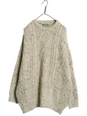 【お得なクーポン配布中!】 アイルランド製 aran crafts フィッシャーマン ウール ニット セーター メンズ レディース XL / アラン ケーブル ローゲージ 大きいサイズ