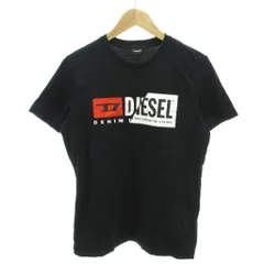 ディーゼル DIESEL Tシャツ 半袖 ロゴプリント 斜め切り替えデザイン M 黒 ブラック 赤 レッド /YJ ■GY61