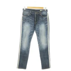 ダブルスタンダードクロージング ダブスタ DOUBLE STANDARD CLOTHING デニムパンツ ジーンズ テーパード ストレッチ サイドライン ベロア ウォッシュ加工 36 S 紺 ネイビー /AO22 ■GY19