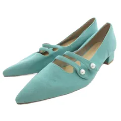 ルタロン Le Talon 美品 ポインテッドダブルストラップパンプス フェイクパールボタン 24.5cm ターコイズブルー系 /UO