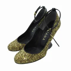 ダイアナ DIANA パンプス シューズ ハイヒール グリッター アンクルストラップ 22.0cm ゴールドカラー 黒 ブラック /HO